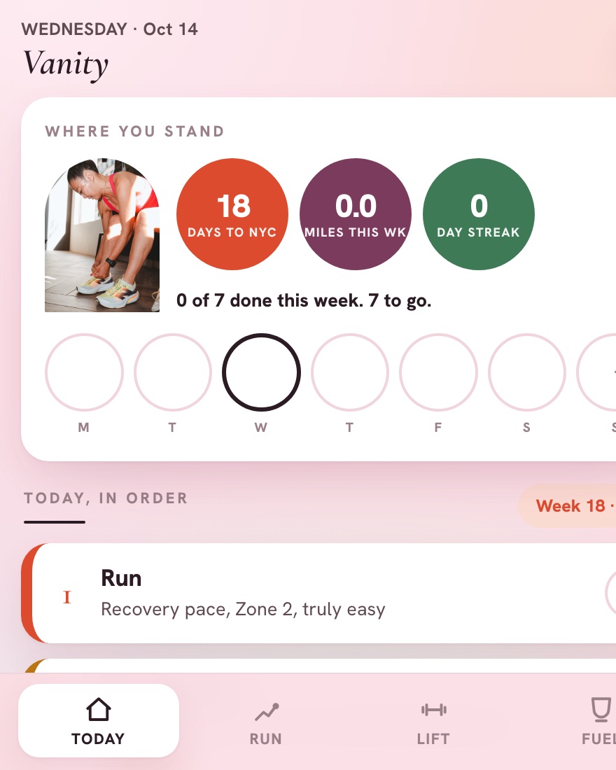 Vanity Fitness, today's plan